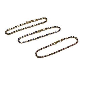 Set of 3 Bracelets Costume Jewelry Ruby Emerald Sapphire Rhinestones Gold Look